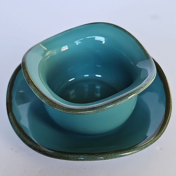 Southern Living Tuscan Tidbit Bowl and Saucer Set Turquoise Teal Blue Aqua‎ 1660 - Picture 2 of 8